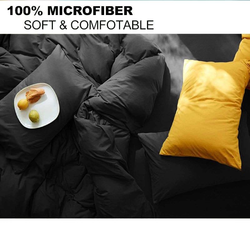 Nanko Queen Duvet Cover Set Black 3pc 90x90 Luxury Microfiber Down Comforter Quilt Bedding Cover with Deco Buttons Zip Closure Ties - Modern Style for Men and Women Chambray Teen - Image 4